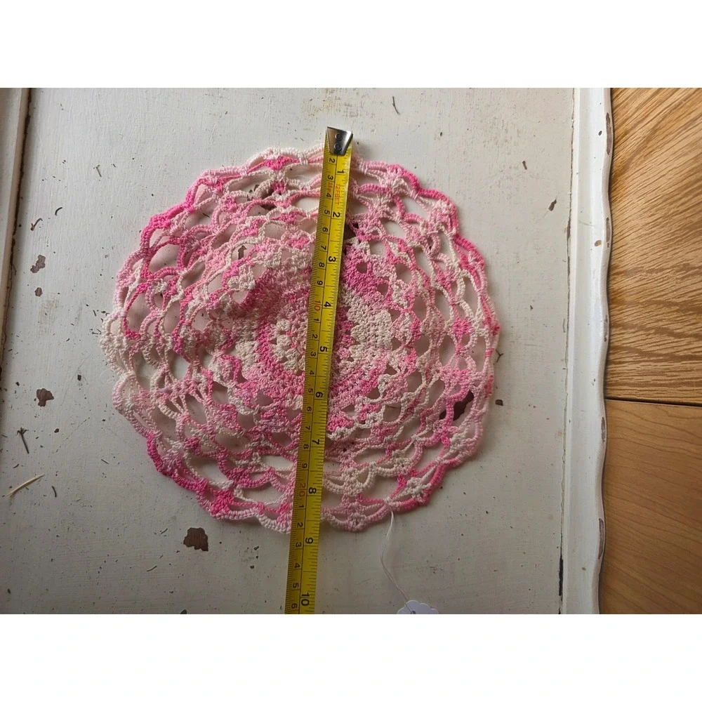 Lot of 5 Vintage Crochet Doilies Pink White Cream Lace Table Decor